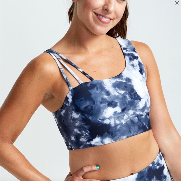 soul by soulcycle tye dye one shoulder sports bra | size S | Navy + White - Picture 14 of 16